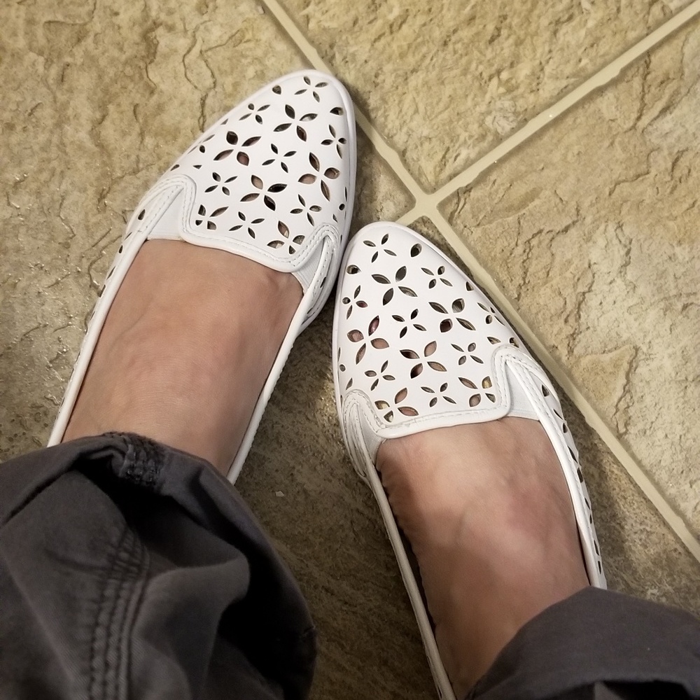 Michael Kors white leather loafers